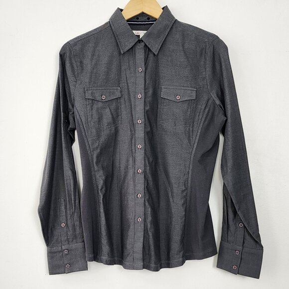 Cutter & Buck Womens M Fitted Gray Button-Up Shirt Roll Tab Sleeve Golf Preppy - Picture 2 of 11